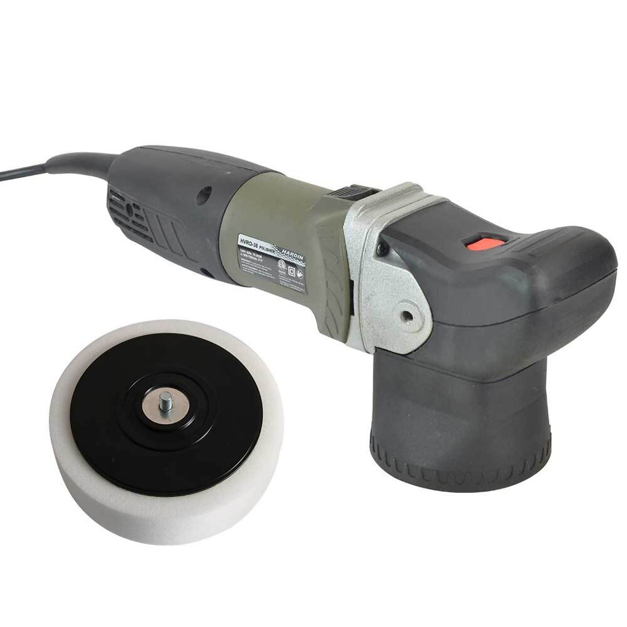 hardin HVRO-38K Random Orbital Polisher, 1800- 7000 RPM, 7 Amp, 800 Watt with 6 Inch White Polishing Pad